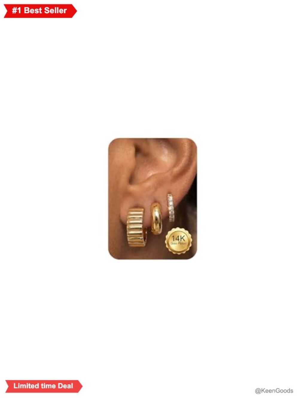 14K Gold Plated Chunky Huggie Hoop Earrings 3 Pairs Hypoallergenic